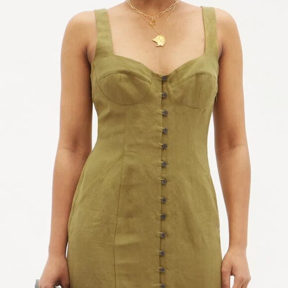Mara Hoffman Angelica Linen Blend Olive Green Dress, Size 2 - Picture 3 of 7